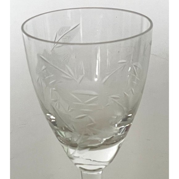 Vintage Etched Floral Crystal Sherry Cordial Glass 5.25" tall x 2.25" Set of 3 - Picture 6 of 15